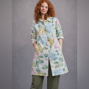 Anthropologie Mellie‎ Hydrangea Floral Raincoat Linen Trench Jacket Soft Girl